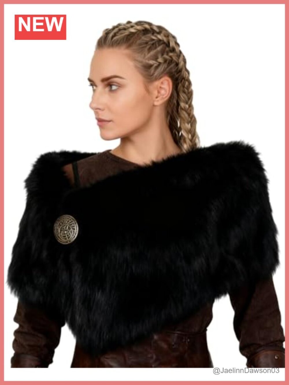 Faux Fur Viking Shawl Wrap Stole Medieval Brooch